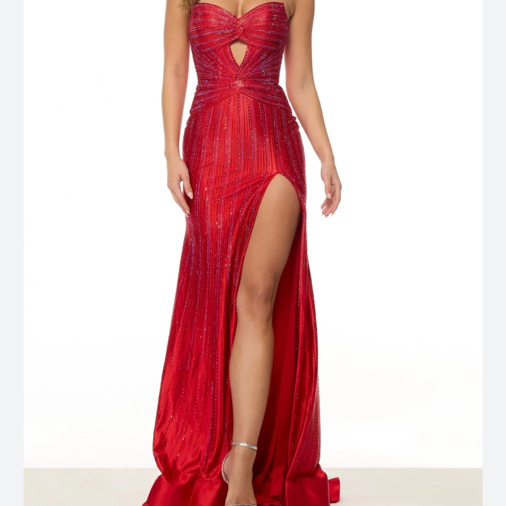 Sherri Hill Strapless Red Sequin Prom Gown With High Slit